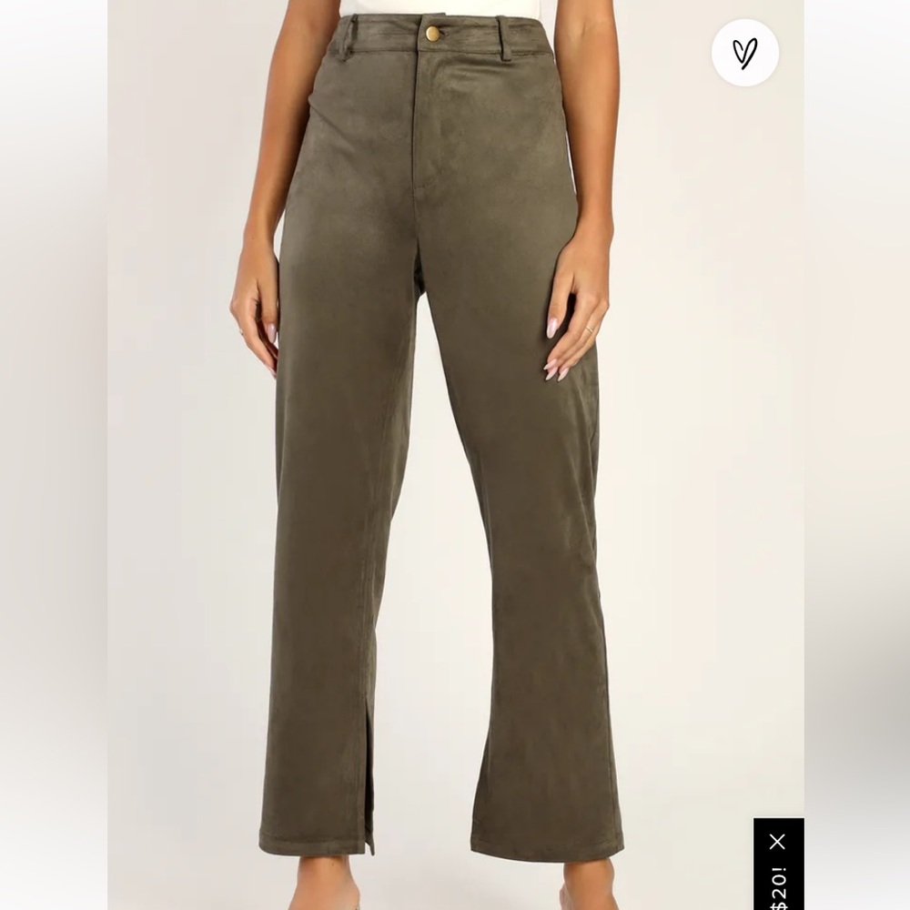 Lulu’s Style For Miles Suede Olive Green High Rise Straight Leg Pants Size M